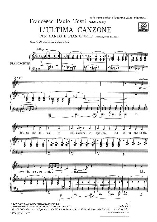 L'Ultima Canzone - pro zpěv a klavír